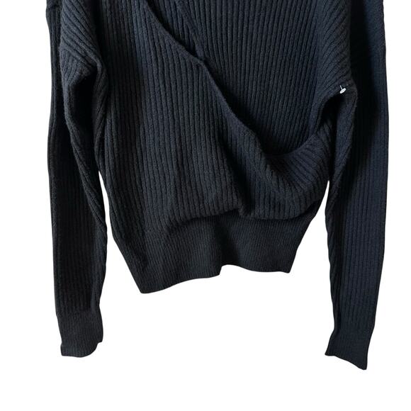 Nordstrom New Open Edit Front Cut Out Ribbed Sweater Mock Neck Black Size Small - Picture 5 of 10